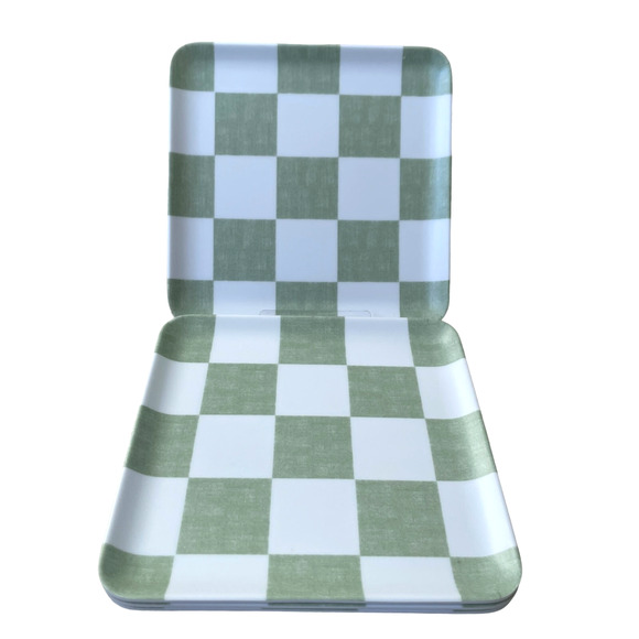 Checkered Melamine Appetizer Plates 6in Set of 4 Green White by C&C California - Picture 2 of 7